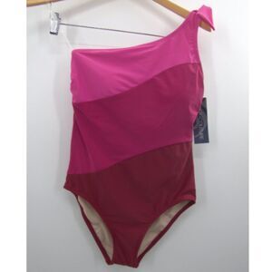 NWT Aqua Couture Color block Asymmetrical One Piece Pink Women's Size S